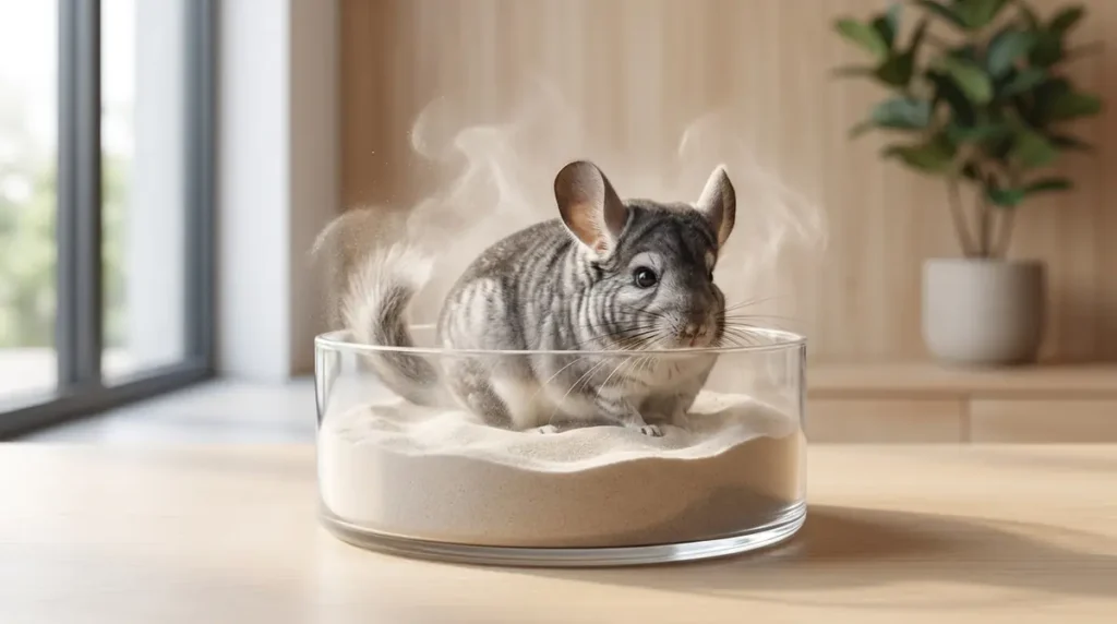 チンチラの砂浴びは週3〜4回・10〜15分が目安｜頻度・時間・量の基本